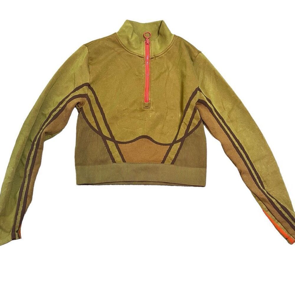 Fabletics Womens 1/2 Zip Striped Long Sleeve Cropped Sweatshirt Size Medium Yoga